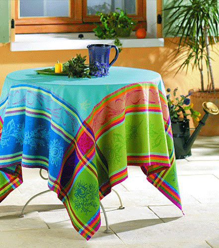 French Jacquard Tablecloth Collection "Cezanne" Turquoise