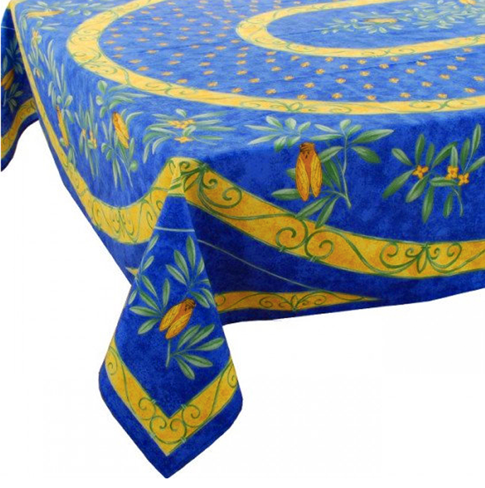 French Acrylic Coated Tablecloth Collection "Cigale": Cicade Motif, Placed Pattern, 100" x 62", Seats 8 people, Price $144.95