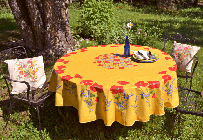 French Round Coated Tablecloth Collection "Coquelicot" Yellow