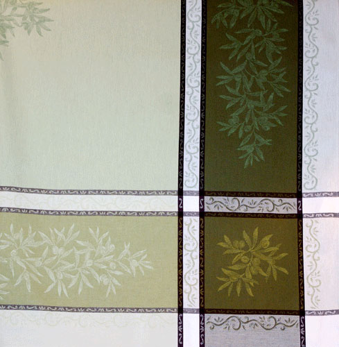 French Jacquard Tablecloth Collection "Olive" Green (corner shown)