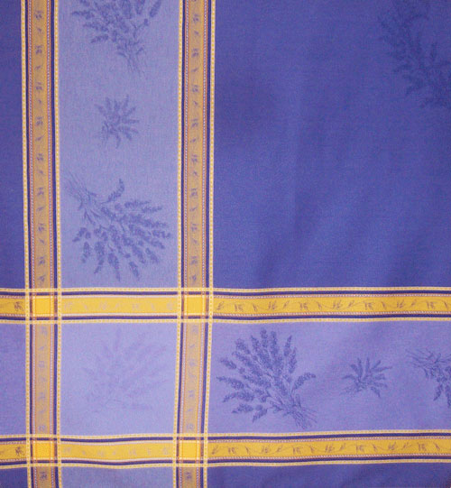 French Jacquard Tablecloth Collection "Senanque" Blue/Yellow (corner shown)