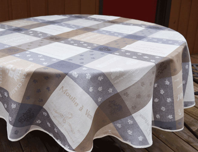 French Jacquard Round Tablecloth Collection "Sommelier" Cream/Gey