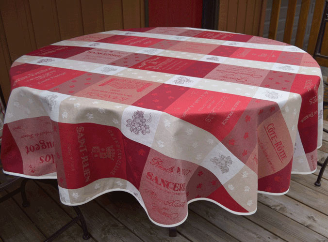 French Jacquard Round Tablecloth Collection "Sommelier" Cream/Red