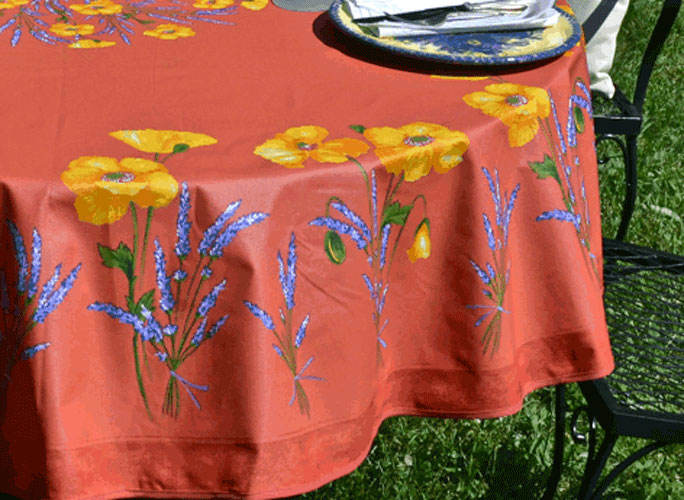 French Coated Round Tablecloth Collection "Coquelicot" Red