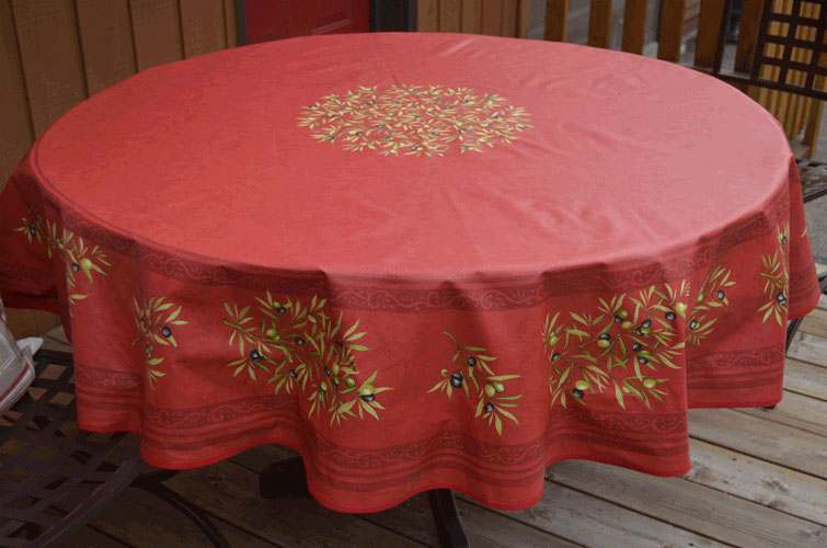 French Coated Round Tablecloth Collection "Clos" Red