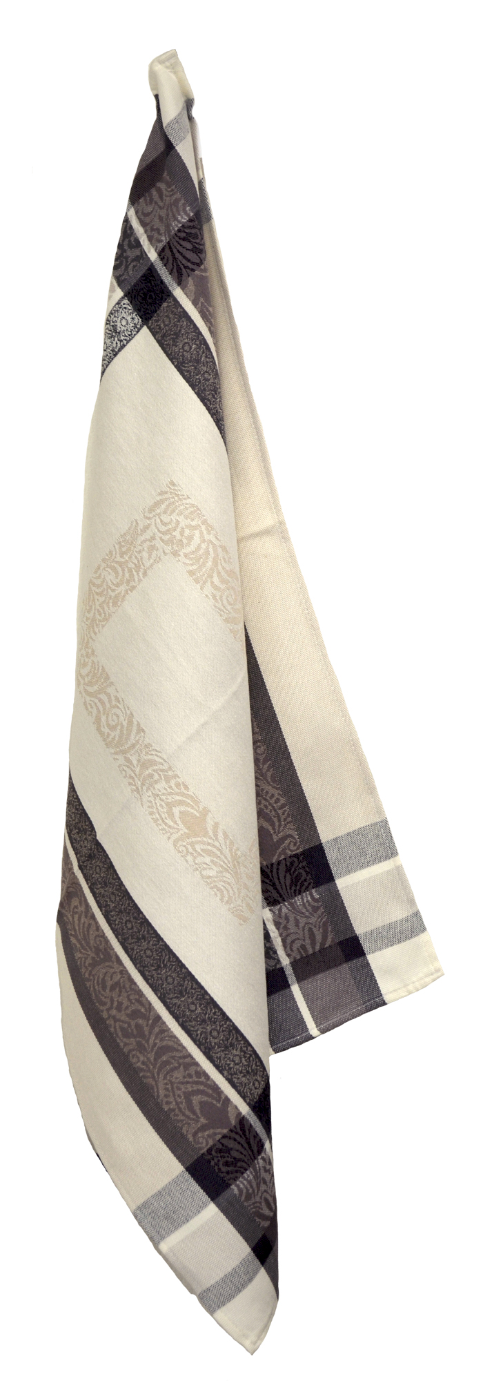 Floral French Jacquard Tea Towel - Collection "Bargeme" Cream/Grey, Size: 21 x 27 inches, Price CAN$19.95