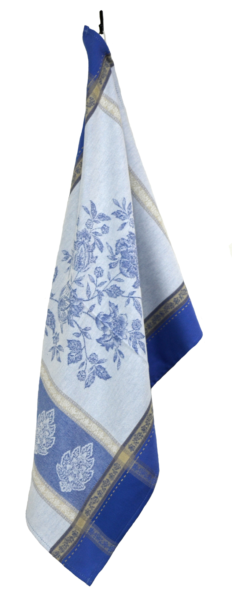 Floral French Jacquard Tea Towel - Collection "Caprice" Cream/Blue, Size: 20 x 27 inches, Price CAN$19.95