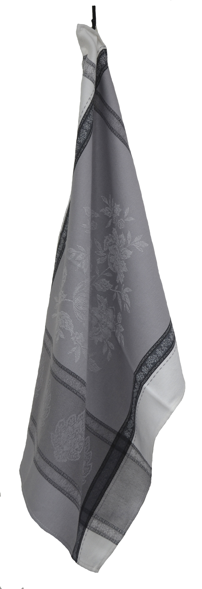 Floral French Jacquard Tea Towel - Collection "Capris" Grey, Size: 20 x 27 inches, Price CAN$19.95