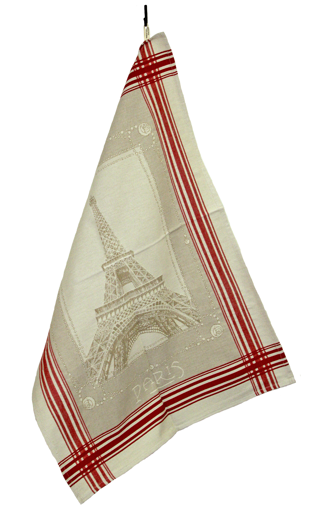 Parisien French Jacquard Tea Towel - Collection "Eiffel Tower" Beige/Red, Size: 20 x 28 inches, Price CAN$19.95