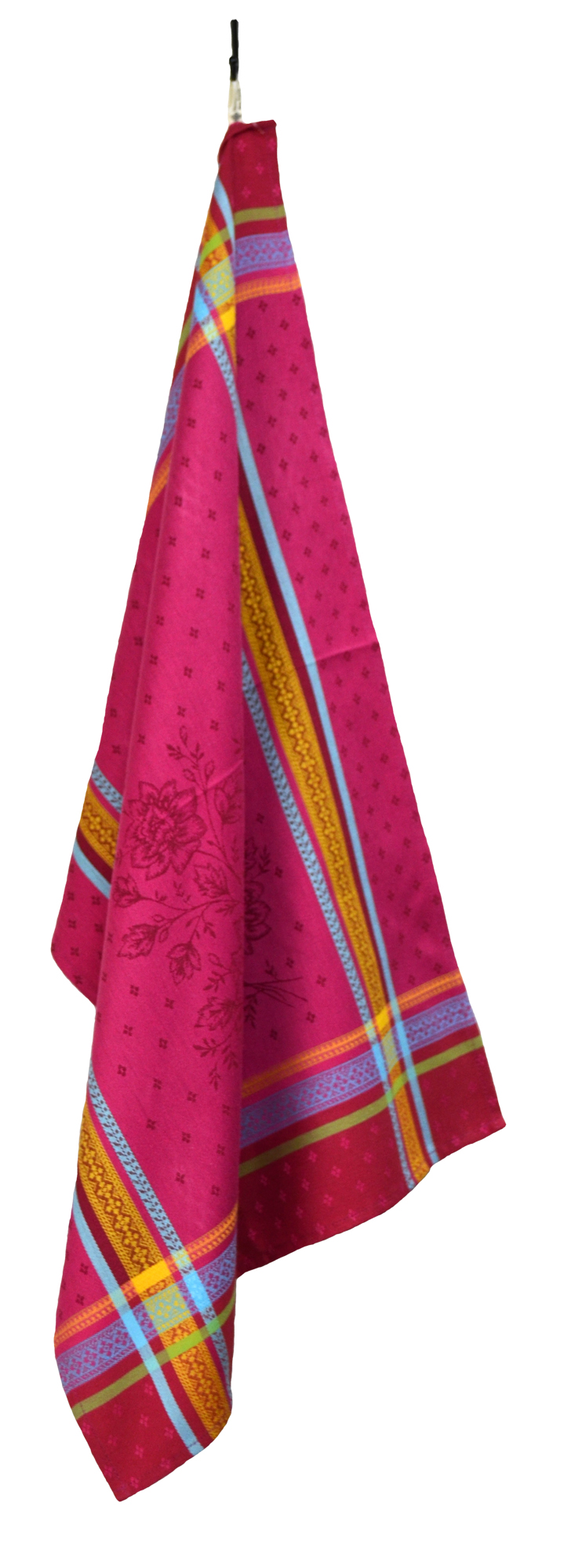 Floral French Jacquard Tea Towel - Collection "Massilia" Fuchsia, Size: 21 x 29 inches, Price CAN$19.95