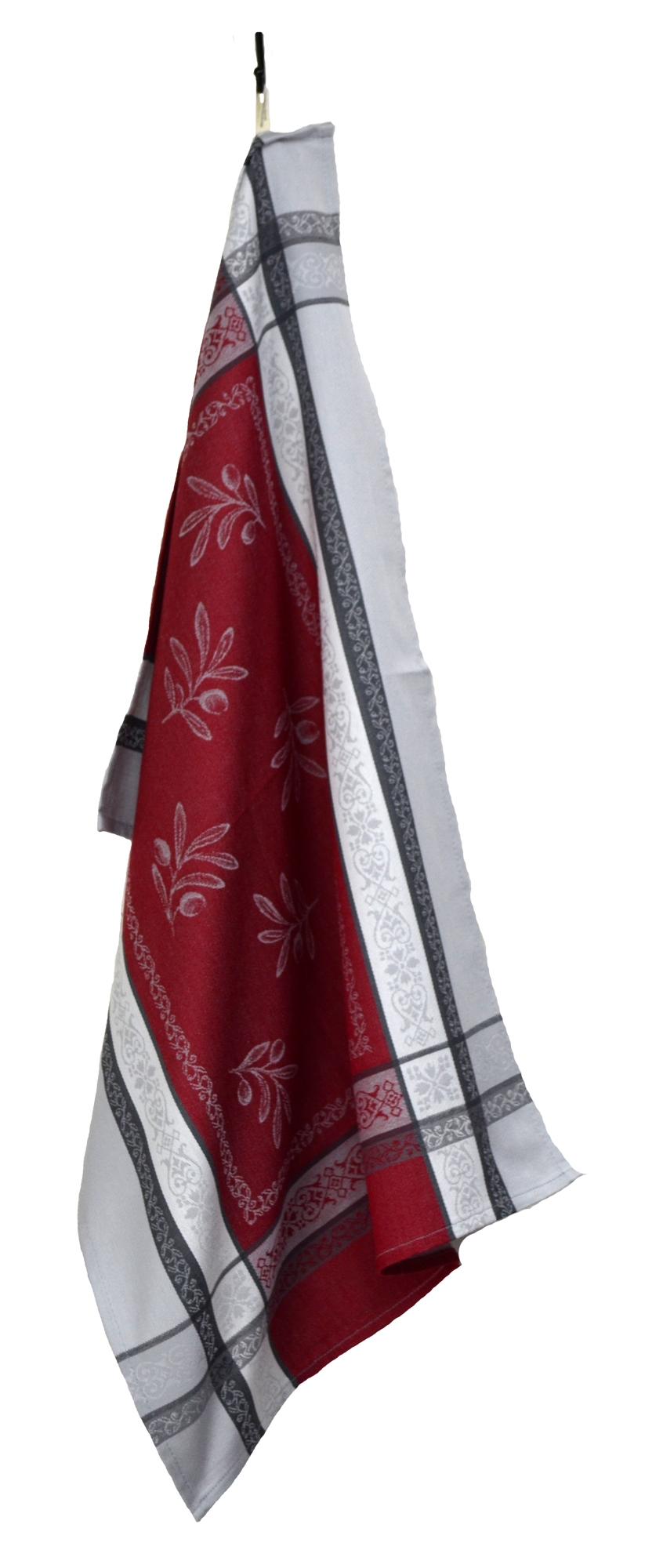 Olives French Jacquard Tea Towel - Collection "Olivia" Red/Grey, Size: 21 x 29 inches, Price CAN$19.95